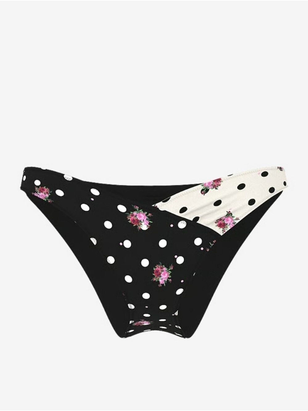PINK Swim Ruched Brazilian Bikini Bottom Polka Dot Floral High Cut Medium
